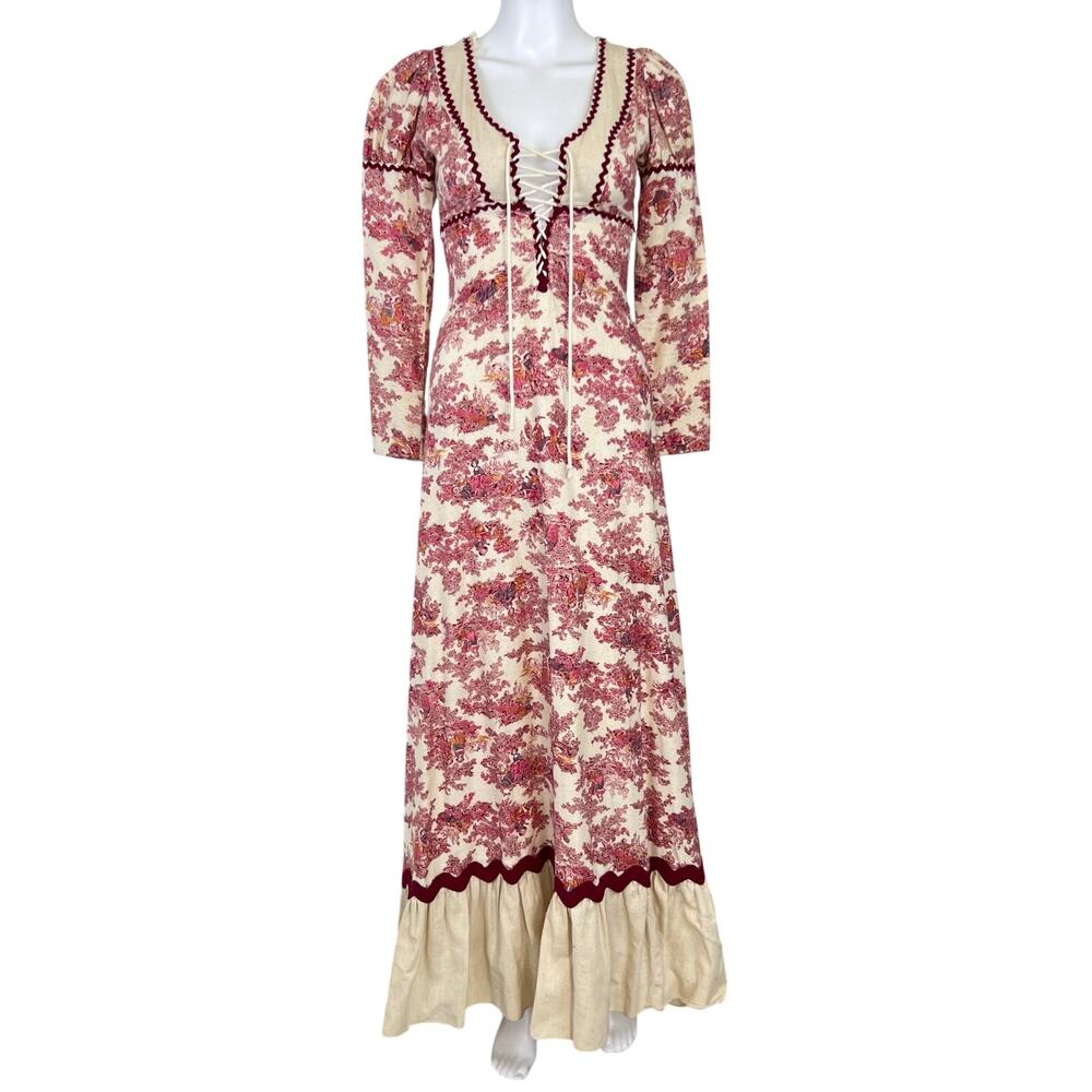 Gunne Sax Red and Cream Floral Maxi Dress